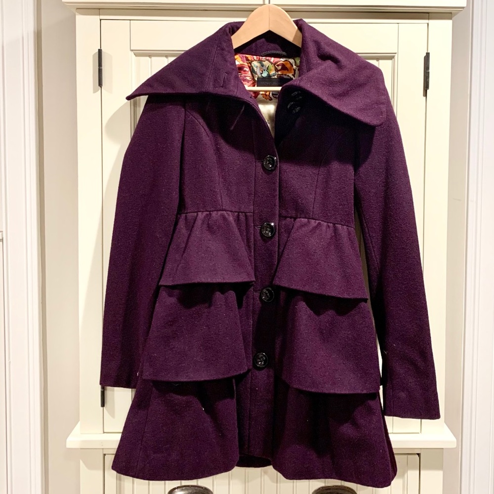 LIKE NEW Steve Madden Purple Wool Ruffle Coat